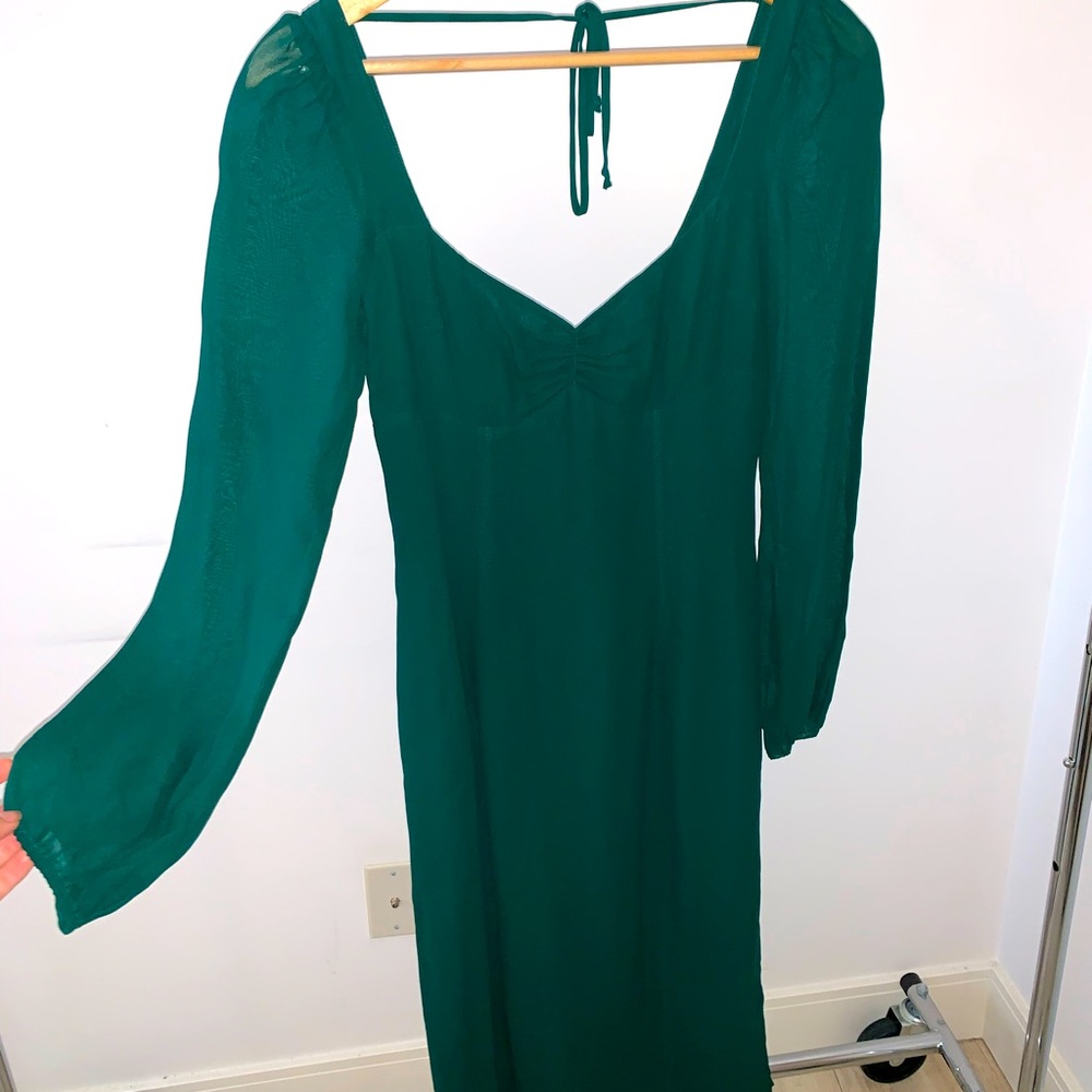 Reformation Sheer Long Sleeve Dress - Forest Green